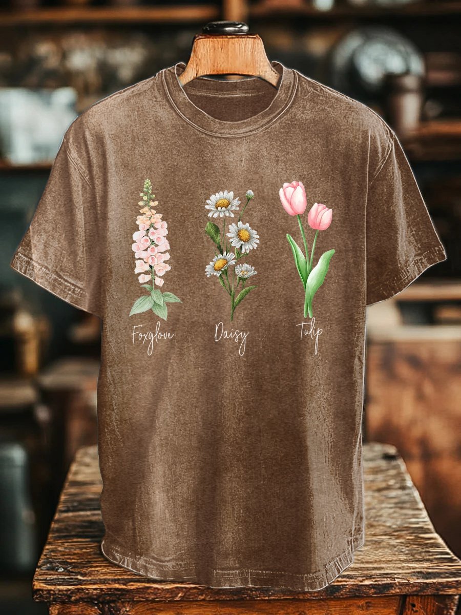🔥Buy 3 Get 15% Off🔥Unisex Floral Fdt Washed Cotton T-Shirt