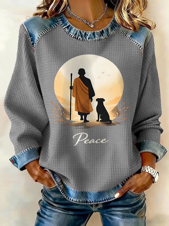 Retro Walk For Peace Monks With Aloka Dog Print Sweatshirt