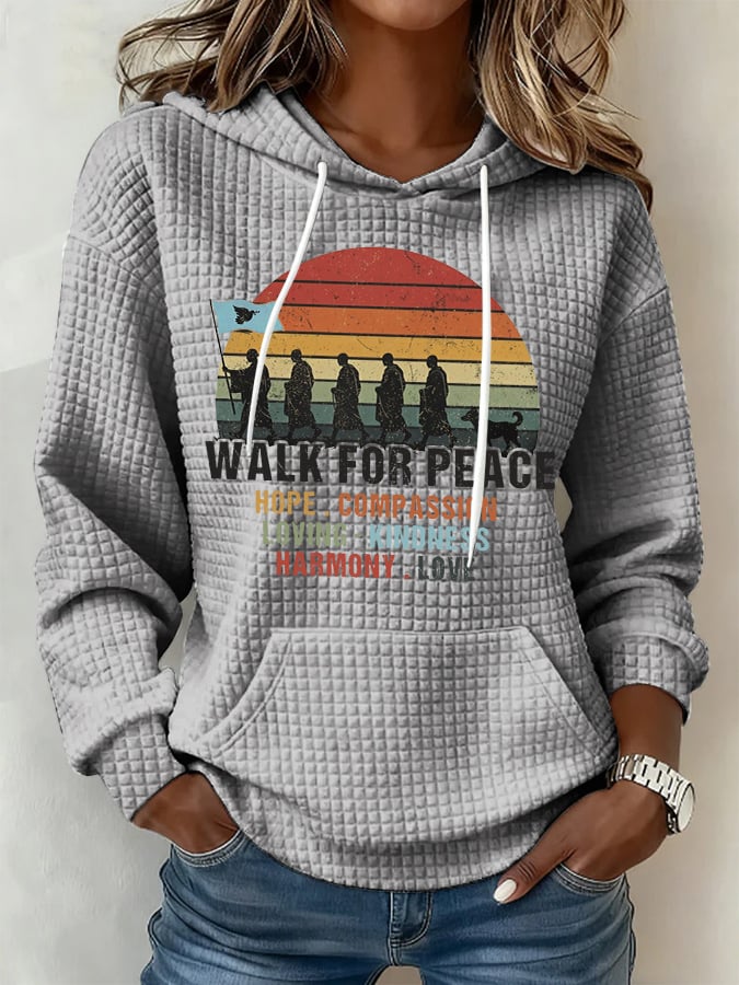 Retro Walk For Peace Hope Compassion Loving-Kindness Harmony Love Print Hoodie