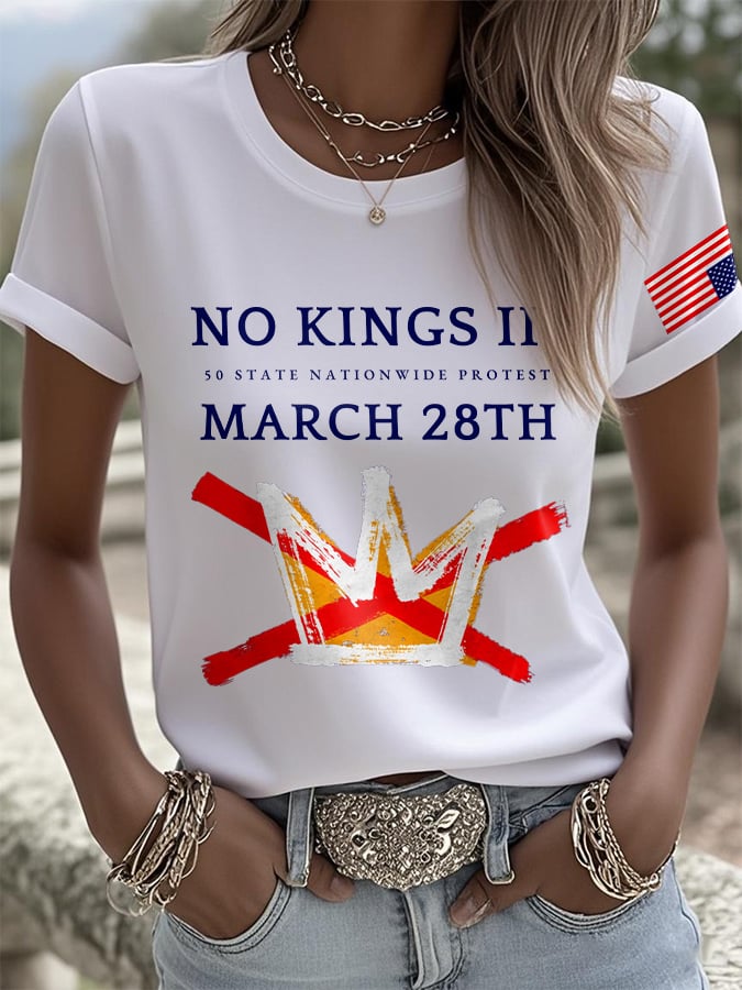 🔥Buy 3 Get 15% Off Retro No Kings III 50 State Nationwide Protest March 28th Print T-Shirt