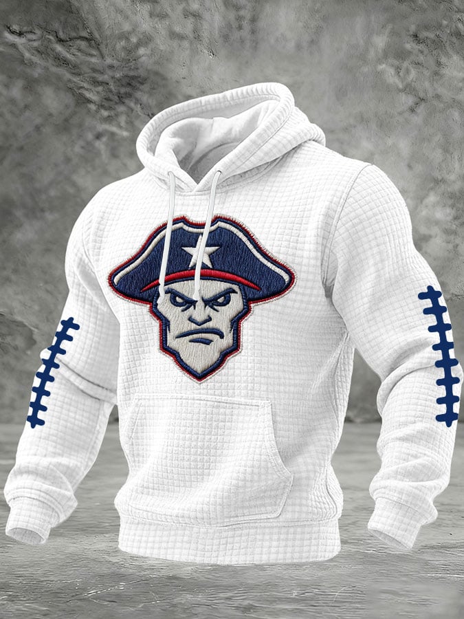 Men's Football Print Checkered Fabric Hooded Sweatshirt