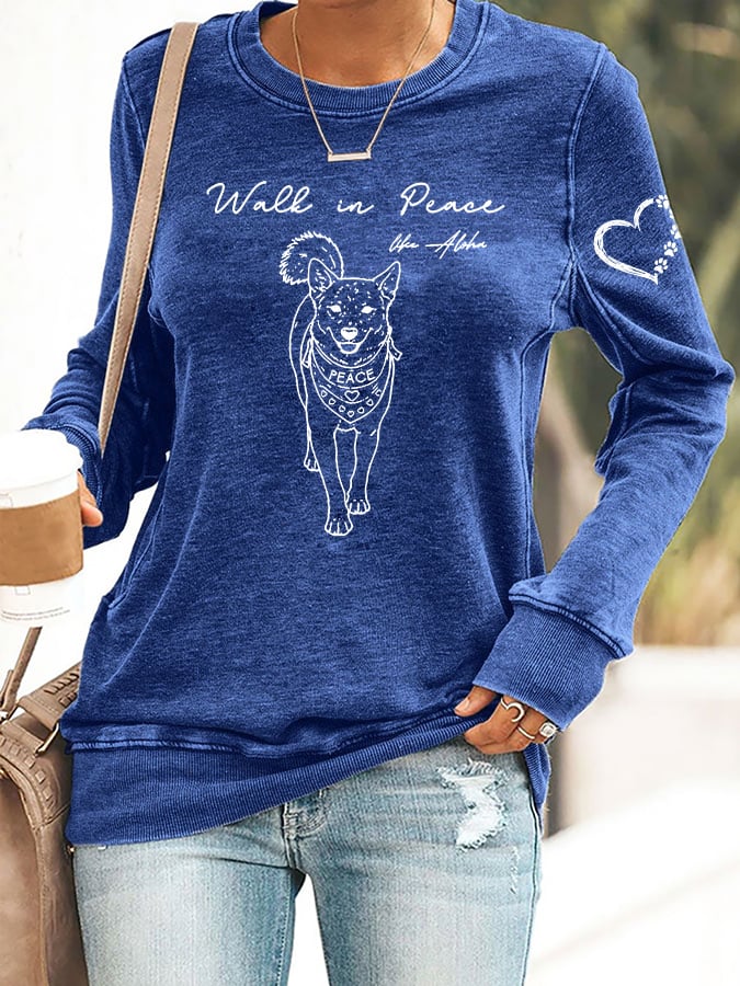Retro Walk In Peace Like Aloka Dog Print Sweatshirt