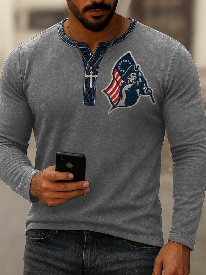 Men's Casual Rugby Print Henley