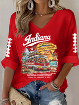 Women's football Print Waffle Long Sleeve T-Shirt