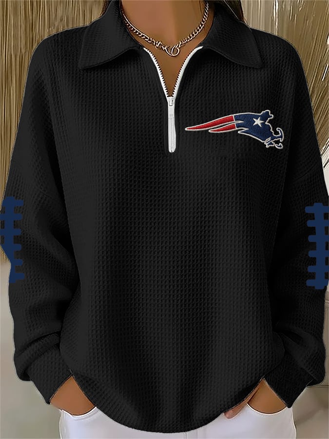 Women's Football Print Waffle Zip-Up Top