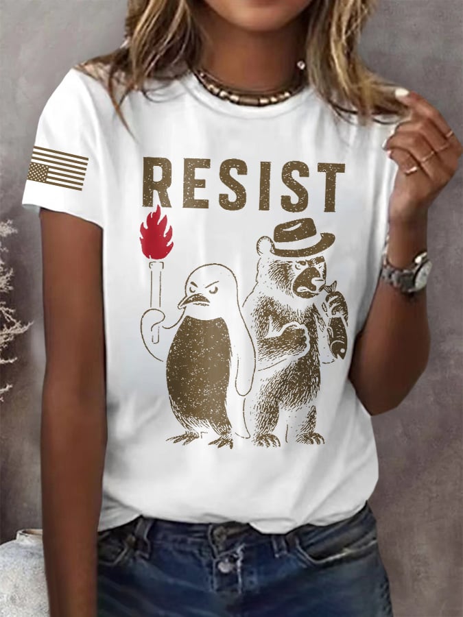 🔥Buy 3 Get 15% Off🔥Retro Bear And Penguin Resist Print T-Shirt