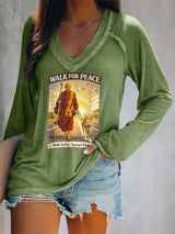 V-neck Retro Walk For Peace Monks With Aloka The Peace Dog Walk For Peace Walk Softly. Spread Peace Print T-Shirt