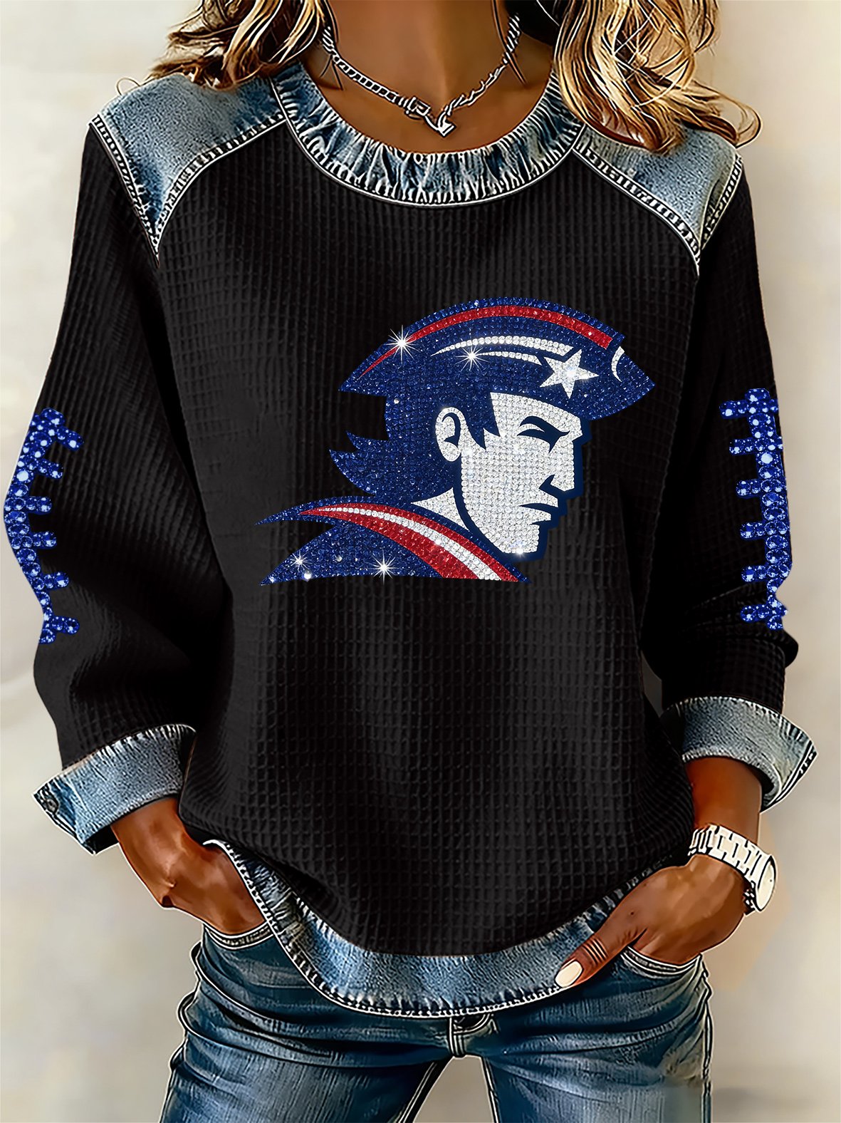 Women's rugby print long-sleeved sweatshirt