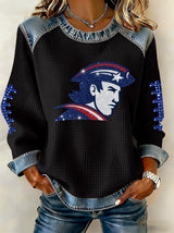 Women's rugby print long-sleeved sweatshirt