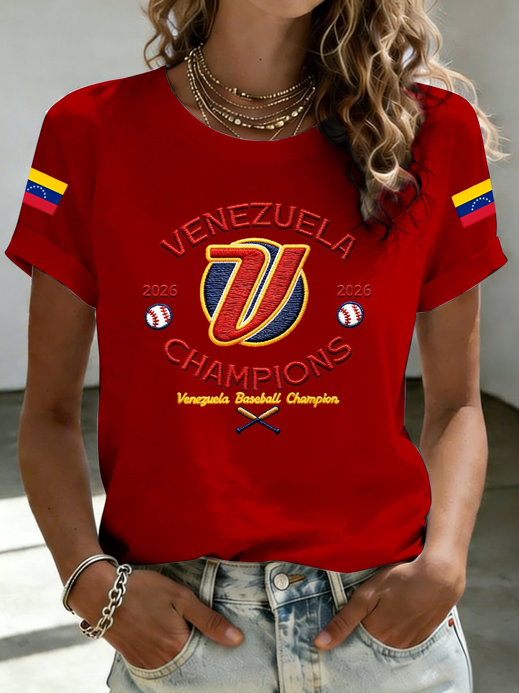 Women's Venezuela Baseball Champion Print Short-Sleeve T-Shirt