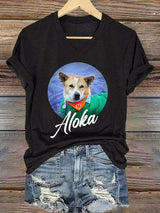V-Neck Retro Walk For Peace Monks With Aloka Dog Print T-Shirt