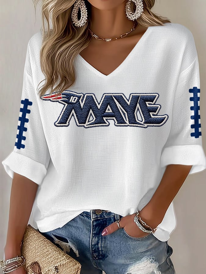 Women's Football Print Waffle Long Sleeve T-Shirt