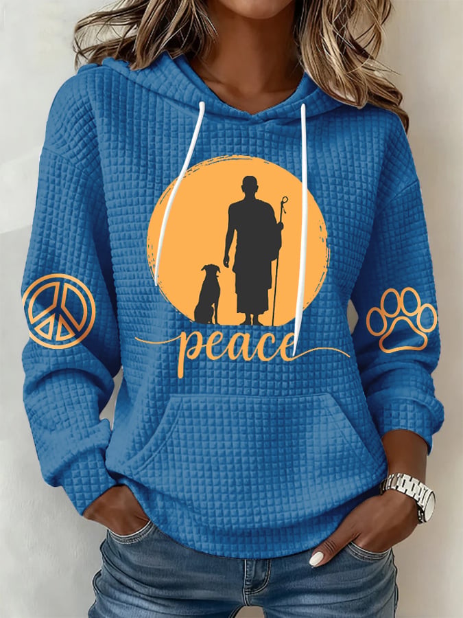 Retro Walk For Peace Monks With Aloka Dog Print Hoodie