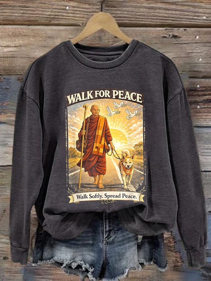 Retro Walk For Peace Monks With Aloka The Peace Dog Walk For Peace Walk Softly. Spread Peace Print Sweatshirt
