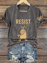 🔥Buy 3 Get 15% Off🔥V-Neck Retro Penguins Resist Tariffs Print T-Shirt
