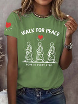 Retro Walk For Peace Love In Every Step Print T-Shirt