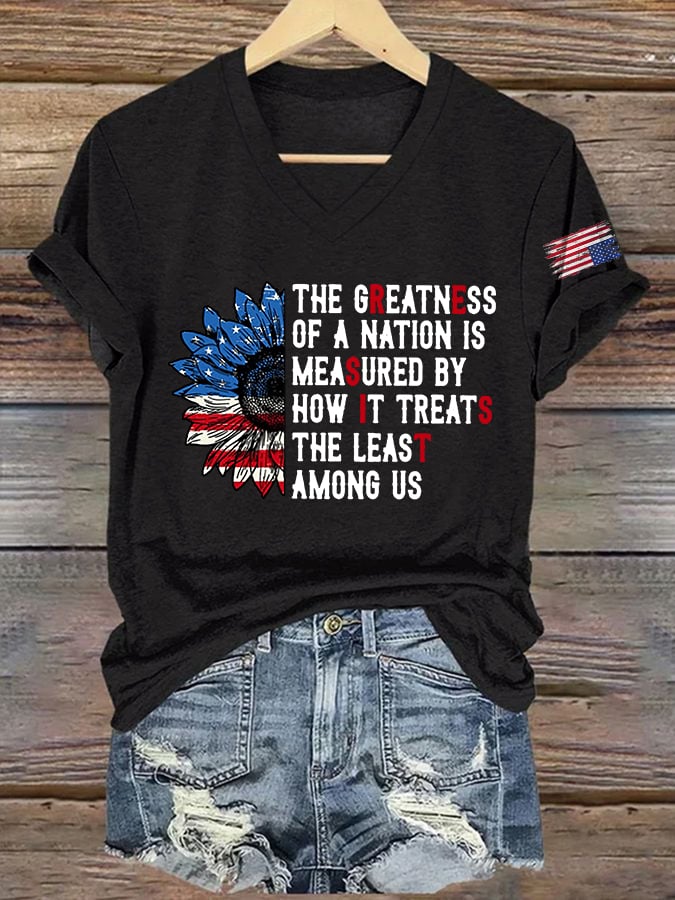 🔥Buy 3 Get 15% Off🔥V-Neck  Retro Resist The Greatness Of A Nation Is Measured By How It Treats The Least Among Us Print T-Shirt