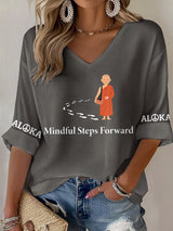 V-Neck Retro Walk For Peace Mindful Steps Forward Peace Walking Monks Print T-Shirt