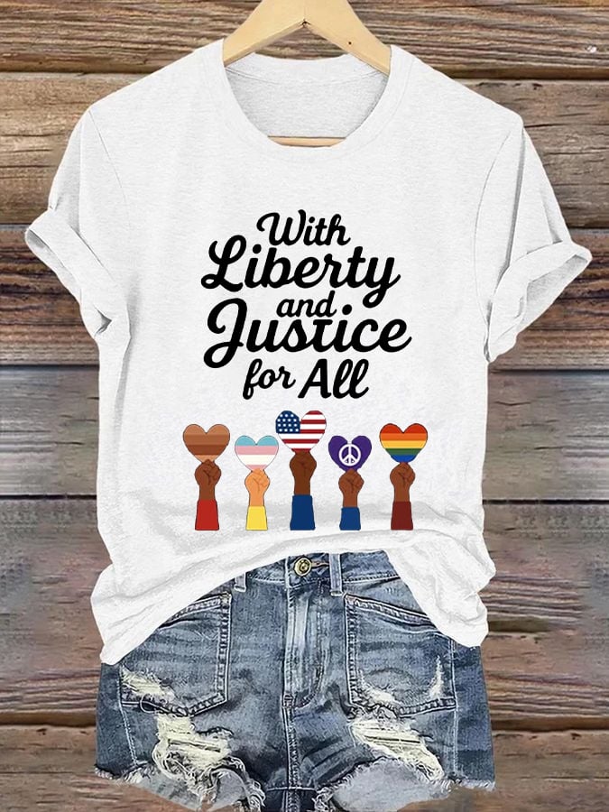 🔥Buy 3 Get 15% Off🔥Women's With Liberty Justice for All  Print Caasual T-shirt