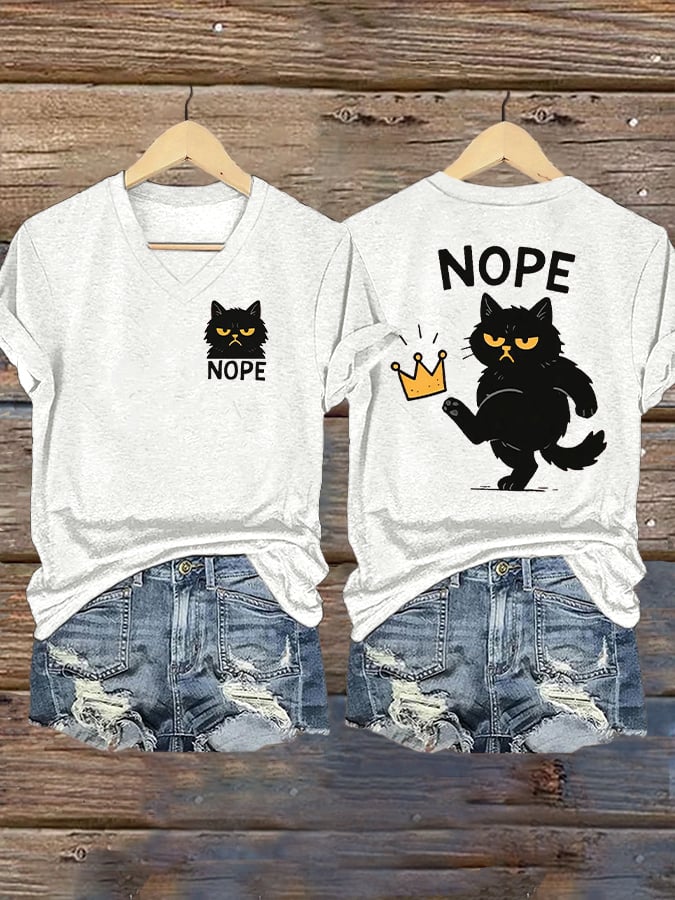 🔥Buy 3 Get 15% Off🔥Women's Retro No Kings In America Cat Crown Nope Print Short Sleeve T-Shirt