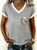 Women's Justice For GOODness Print V Neck T-shirt