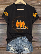 V-Neck Retro Walk In Peace Like Aloka Dog Print T-Shirt