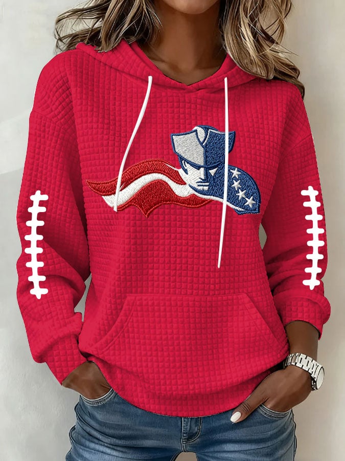 Women's Football Print Waffle Fabric Hooded Sweatshirt