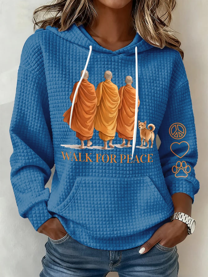 Retro Walk For Peace Monks With Aloka Dog Print Hoodie