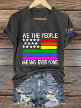 V-Neck Retro We The People Means Everyone Print T-Shirt