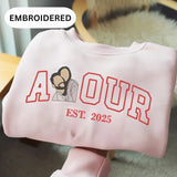 Personalized Embroidered Couple Photo Shirt – “LOVE” Portrait with Est. Year | Anniversary & Valentine’s Gift
