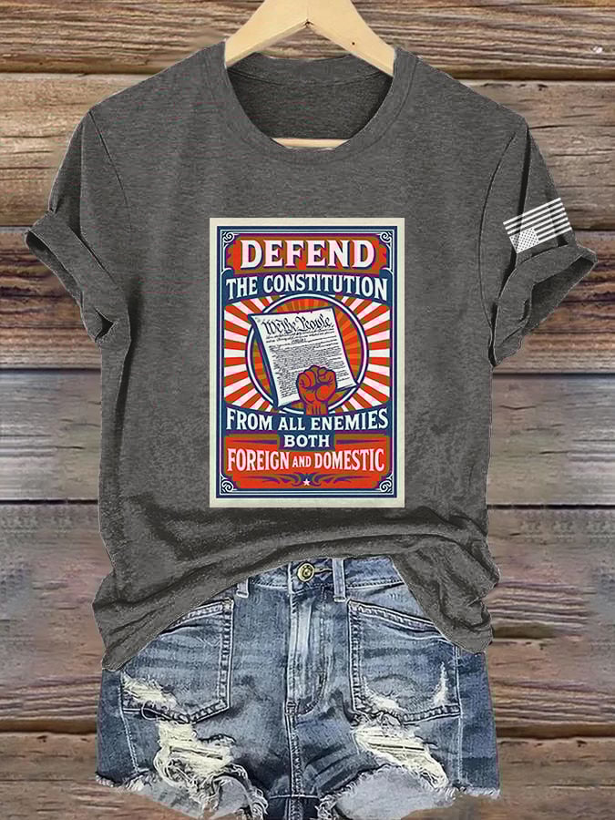 🔥Buy 3 Get 15% Off🔥Retro Defend The Constitution From All Enemies Both Foreign And Domestic Print T-Shirt