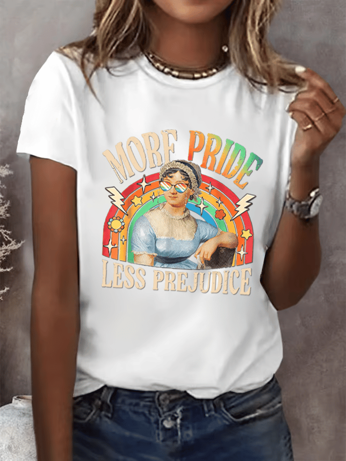 Women's Gay Month Rainbow Print Casual Crew Neck   T-Shirt