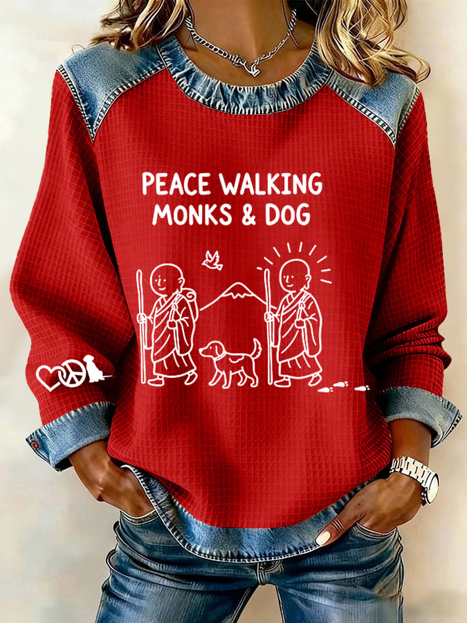 Retro Walk For Peace Monks With Aloka Dog Print Sweatshirt