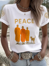 Retro Walk For Peace Monks With Aloka Dog Print T-Shirt