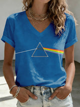 V-Neck Retro See You On The Dark Side Of The Moon Print T-Shirt