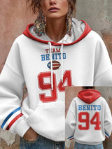 Women's Bunny Football Music Lover Print Casual Hooded Sweatshirt