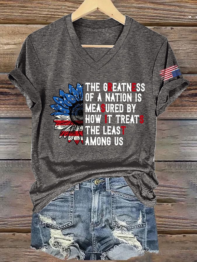 🔥Buy 3 Get 15% Off🔥V-Neck  Retro Resist The Greatness Of A Nation Is Measured By How It Treats The Least Among Us Print T-Shirt