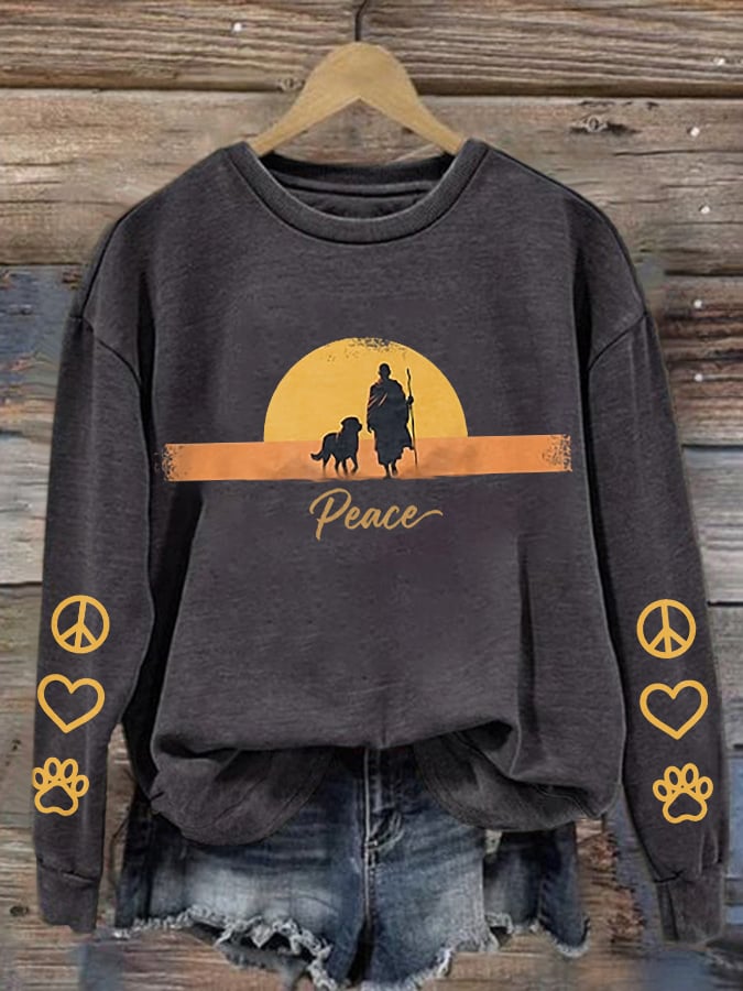 Retro Walk For Peace Monks With Aloka Dog Print Sweatshirt