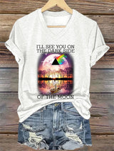V-Neck Retro I'll See You On The Dark Side Of The Moon Print T-Shirt