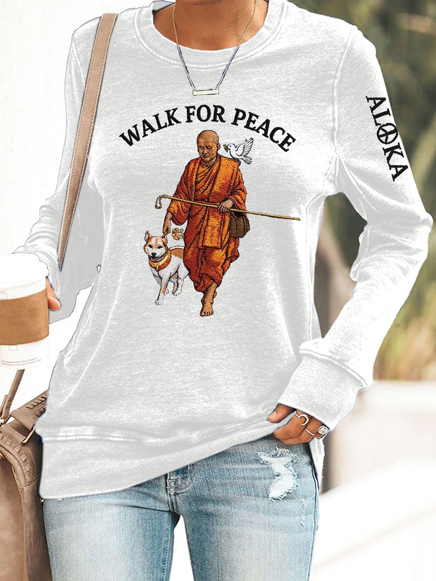 Retro Walk For Peace Monks With Aloka Dog Print Sweatshirt