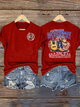 Women's  RED WHITE & STRAIT Print T-Shirt