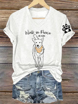 V-Neck Retro Walk In Peace Like Aloka Dog Print T-Shirt