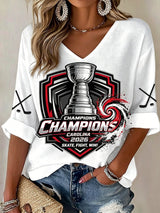 Women's Ice Hockey Casual V-Neck T-Shirt