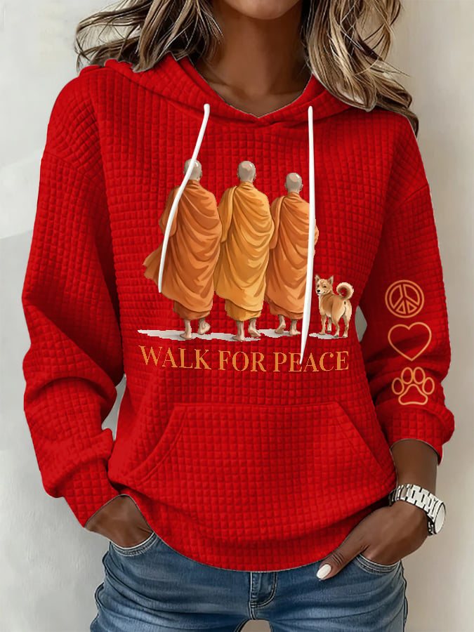 Retro Walk For Peace Monks With Aloka Dog Print Hoodie