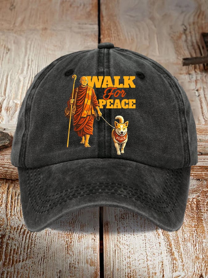 Retro Walk For Peace Monks With Aloka Dog Print Baseball Cap