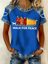 Retro Walk For Peace Monks With Aloka Dog Print T-Shirt