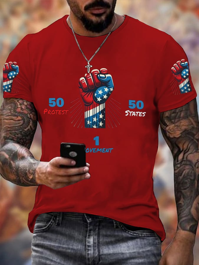 🔥Buy 3 Get 15% Off🔥Men's 50 Protests 50 States 1 Movement Print T-Shirt