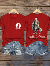 V-Neck Retro Walk For Peace Monks With Aloka Dog Print T-Shirt