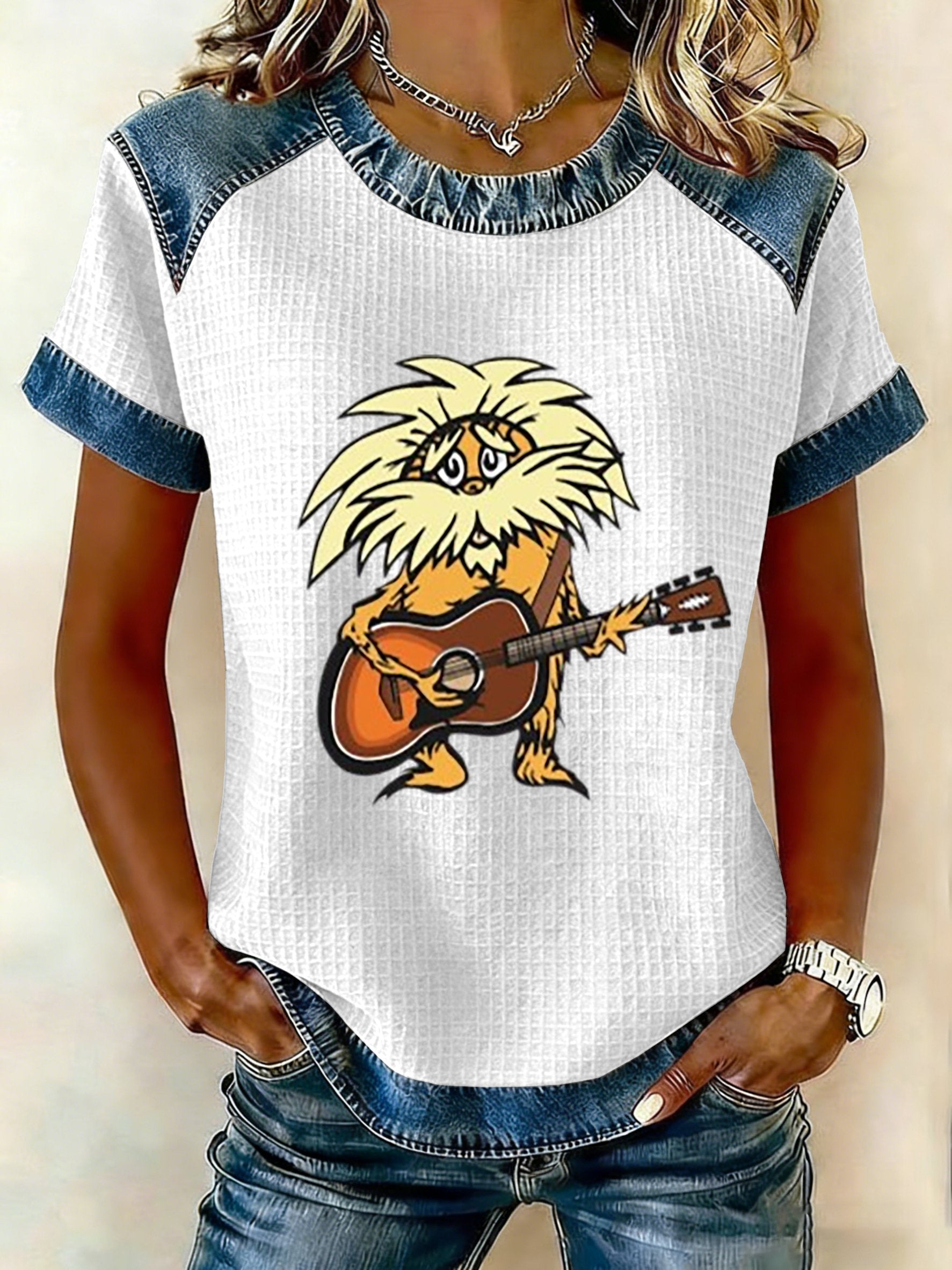 🔥Buy 3 Get 15% Off Women's Casual Printed Waffle Knit Short-Sleeved T-Shirt