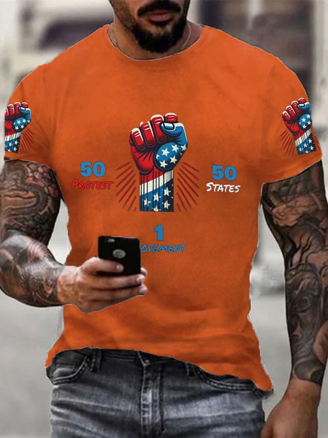 🔥Buy 3 Get 15% Off🔥Men's 50 Protests 50 States 1 Movement Print T-Shirt
